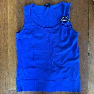August Silk Women’s Royal Blue Sleeveless Knit Tank Top Gold Round Detail Sz M